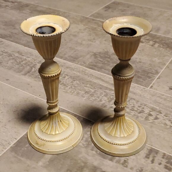 Vintage Heavy Metal Patina Candle Holders - Picture 1 of 6